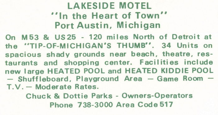 Lakeside Motor Lodge (Lakeside Motel) - Vintage Postcard Back